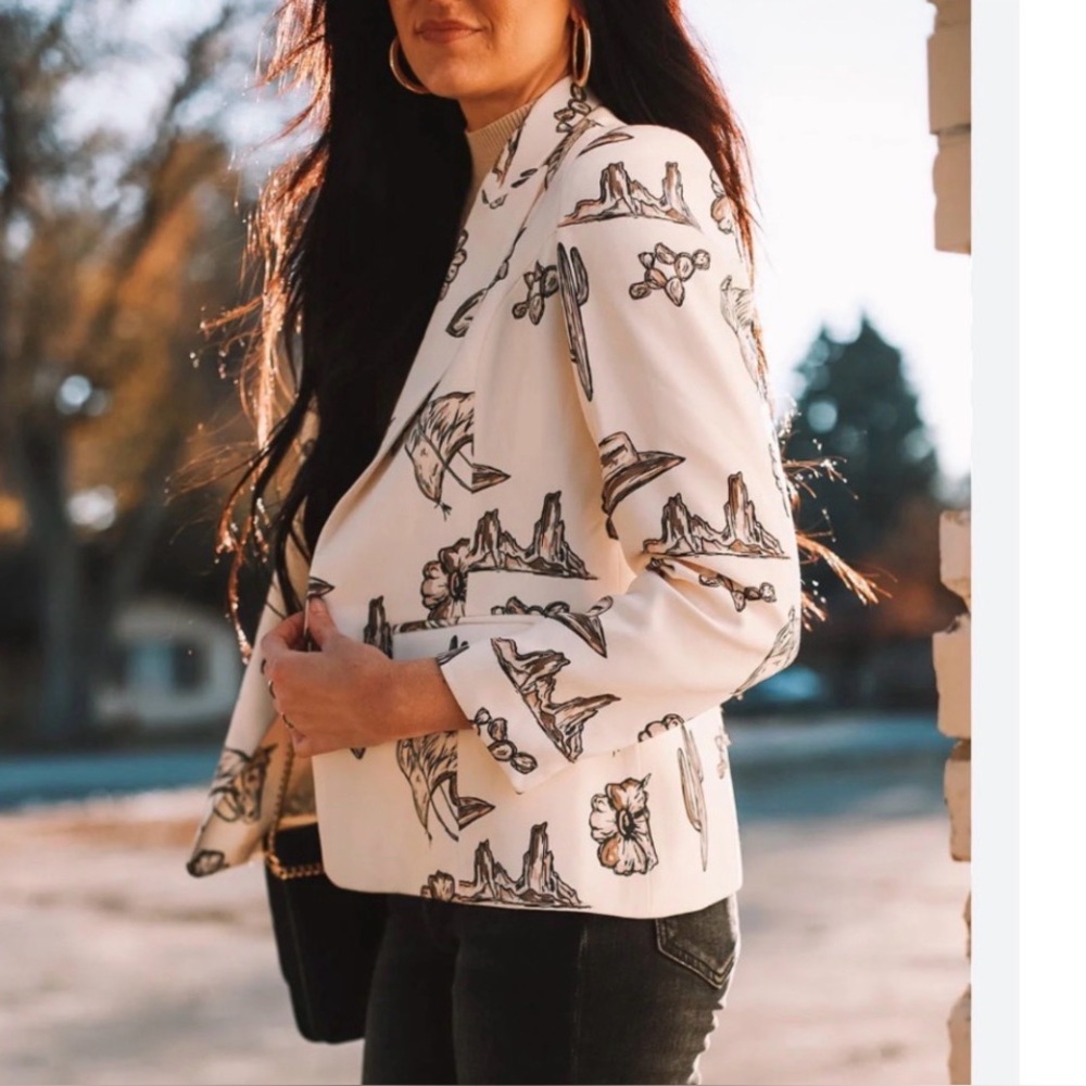 Women's White Printed Blazer